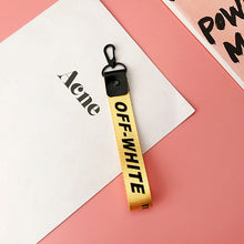Load image into Gallery viewer, Brand Trendy Off White Ribbon Key Chains Black Alloy Lobster Buckle Phone Case Wallet Key Rings For Car Key Bags Holder Chaveiro