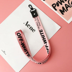 Brand Trendy Off White Ribbon Key Chains Black Alloy Lobster Buckle Phone Case Wallet Key Rings For Car Key Bags Holder Chaveiro