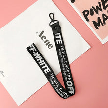 Load image into Gallery viewer, Brand Trendy Off White Ribbon Key Chains Black Alloy Lobster Buckle Phone Case Wallet Key Rings For Car Key Bags Holder Chaveiro