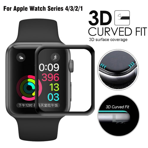 JANSIN 3D Full Cover Tempered Glass For Apple Watch 40mm 44mm Series 4 Screen Protector For Apple Watch 38mm 42mm Series 1 2 3