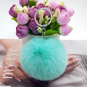 20 Colors Fluffy Fur Pom Pom Keychains Soft Faux Rex Rabbit Fur Ball Car Keyring Pompom Key Chains Women Bag Pendant Jewelry Diy