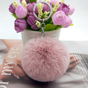 20 Colors Fluffy Fur Pom Pom Keychains Soft Faux Rex Rabbit Fur Ball Car Keyring Pompom Key Chains Women Bag Pendant Jewelry Diy