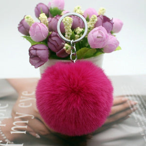 20 Colors Fluffy Fur Pom Pom Keychains Soft Faux Rex Rabbit Fur Ball Car Keyring Pompom Key Chains Women Bag Pendant Jewelry Diy