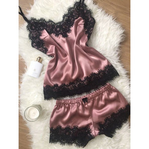 Bigsweety Women's Sleepwear Sexy Lace Satin Pajama Sets Nightwear Sleeveless Tops+Shorts 2 Pcs Sets Pyjama Sets For Women Pijama