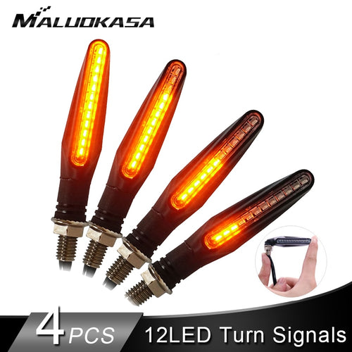 4PCS Motorcycle Turn Signals Light 12*335SMD Tail Flasher LED Flowing Water Blinker IP68 Bendable Motorcycle Flashing Lights