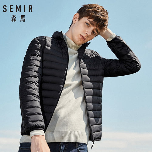 SEMIR 2018 Down Jacket Men Winter Portability Warm 90% White Duck Down Hooded Natural Fur Collar Man Down Coat Waterproof Men