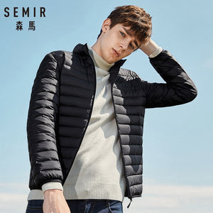 SEMIR 2018 Down Jacket Men Winter Portability Warm 90% White Duck Down Hooded Natural Fur Collar Man Down Coat Waterproof Men