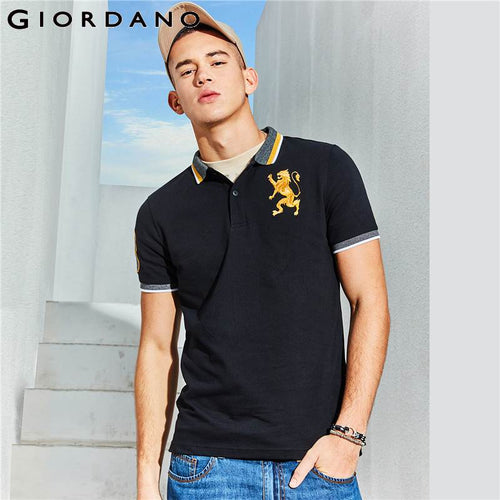 Giordano Men Polo Shirt Men Embroidered 3D Lion Multi Color Polo Men Embroidery Contrast Color Polo Fashion Camisa Polo