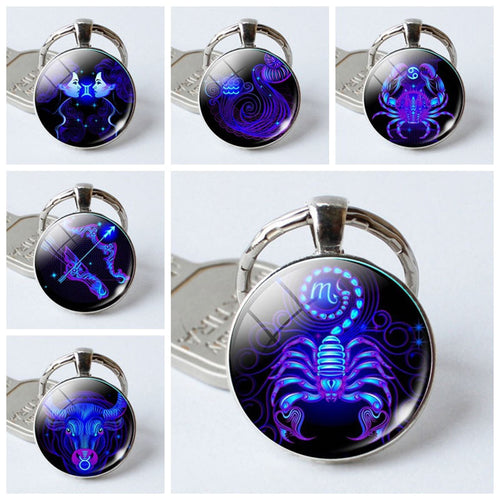 NEW Zodiac Sign Keychain 12 Constellation Leo Virgo Libra Scorpio Sagittarius Pendant Double Face Keyring Key Holder Birthday