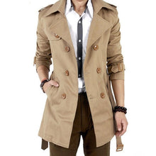 Load image into Gallery viewer, Men Windbreaker Long Fashion Jacket with Double-breasted Buttons Lapel Collar Coat