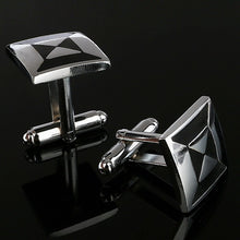 Load image into Gallery viewer, 2019 New Simple Style Black Rectangle Cufflinks Mens Shirt Cuff Button Christmas Gifts for Men Silver Plated Cuff link gemelos