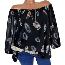 Load image into Gallery viewer, Puimentiua 2019 Spring Summer Half Sleeve V-Neck Women Blouse Feather Print Casual Loose Shirts 5XL Plus Size Female Tops Blouse