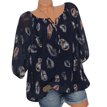 Load image into Gallery viewer, Puimentiua 2019 Spring Summer Half Sleeve V-Neck Women Blouse Feather Print Casual Loose Shirts 5XL Plus Size Female Tops Blouse