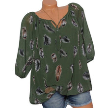 Load image into Gallery viewer, Puimentiua 2019 Spring Summer Half Sleeve V-Neck Women Blouse Feather Print Casual Loose Shirts 5XL Plus Size Female Tops Blouse