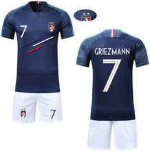 Load image into Gallery viewer, Boy Soccer Short Sleeve 2018 France 2 Stars Training Jerseys MBAPPE GRIEZMANN POGBA Kids Football Shirts&amp; Shorts Suits