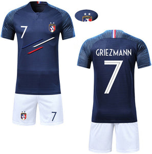 Boy Soccer Short Sleeve 2018 France 2 Stars Training Jerseys MBAPPE GRIEZMANN POGBA Kids Football Shirts& Shorts Suits