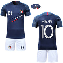 Load image into Gallery viewer, Boy Soccer Short Sleeve 2018 France 2 Stars Training Jerseys MBAPPE GRIEZMANN POGBA Kids Football Shirts&amp; Shorts Suits
