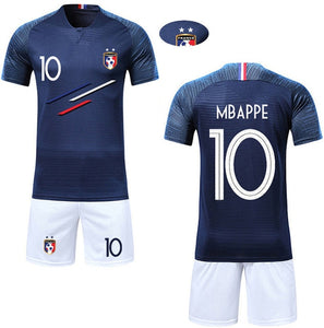 Boy Soccer Short Sleeve 2018 France 2 Stars Training Jerseys MBAPPE GRIEZMANN POGBA Kids Football Shirts& Shorts Suits
