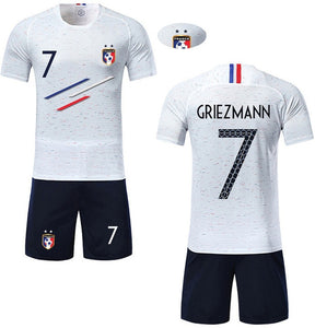 Boy Soccer Short Sleeve 2018 France 2 Stars Training Jerseys MBAPPE GRIEZMANN POGBA Kids Football Shirts& Shorts Suits