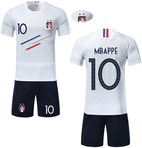 Boy Soccer Short Sleeve 2018 France 2 Stars Training Jerseys MBAPPE GRIEZMANN POGBA Kids Football Shirts& Shorts Suits