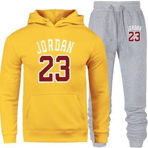 New 2019 Brand Tracksuit Fashion JORDAN 23 Men Sportswear Two Piece Sets All Cotton Fleece Thick Hoodie+Pants Sporting Suit Male