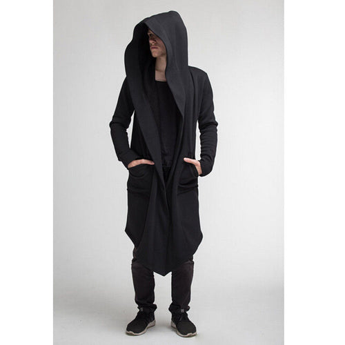 Unisex Casual Open Stitch Hooded Long Cloak Cape Coat Men Women Solid Pocket Loose Clock Coat