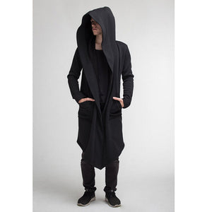 Unisex Casual Open Stitch Hooded Long Cloak Cape Coat Men Women Solid Pocket Loose Clock Coat