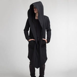 Unisex Casual Open Stitch Hooded Long Cloak Cape Coat Men Women Solid Pocket Loose Clock Coat
