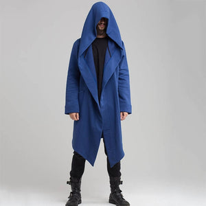 Unisex Casual Open Stitch Hooded Long Cloak Cape Coat Men Women Solid Pocket Loose Clock Coat