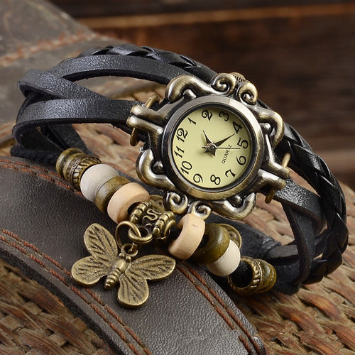 2019Women Casual Vintage Multilayer Butterfly Faux Leather Bracelet Ladies Wrist Watch Dropshipping Handmade Braided Dreamcatche