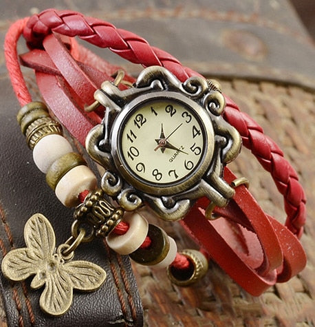 2019Women Casual Vintage Multilayer Butterfly Faux Leather Bracelet Ladies Wrist Watch Dropshipping Handmade Braided Dreamcatche