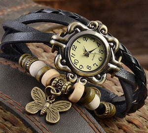 2019Women Casual Vintage Multilayer Butterfly Faux Leather Bracelet Ladies Wrist Watch Dropshipping Handmade Braided Dreamcatche