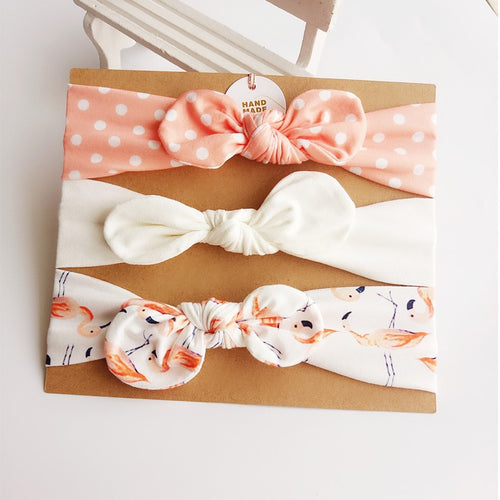 3Pcs Cute Rabbit Ear Baby Headband Neonata Bow Flower Elastic Bandanas Baby Girls Headbands Children Turban Hair Accessories Set