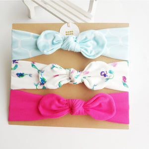 3Pcs Cute Rabbit Ear Baby Headband Neonata Bow Flower Elastic Bandanas Baby Girls Headbands Children Turban Hair Accessories Set