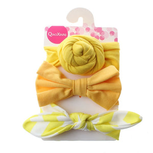 3Pcs Cute Rabbit Ear Baby Headband Neonata Bow Flower Elastic Bandanas Baby Girls Headbands Children Turban Hair Accessories Set