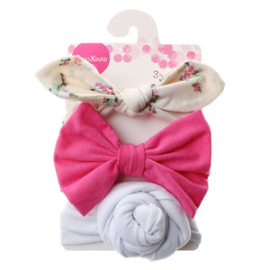 3Pcs Cute Rabbit Ear Baby Headband Neonata Bow Flower Elastic Bandanas Baby Girls Headbands Children Turban Hair Accessories Set