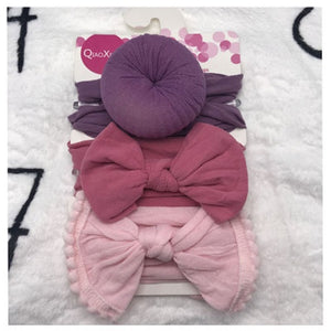 3Pcs Cute Rabbit Ear Baby Headband Neonata Bow Flower Elastic Bandanas Baby Girls Headbands Children Turban Hair Accessories Set