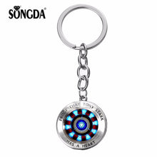 Load image into Gallery viewer, SONGDA Movie Iron Man Arc Reactor Keychain Tony Stark Marvel The Avengers 4 Age Of Ultron Glass Key Ring Car Cool Key Holder Men