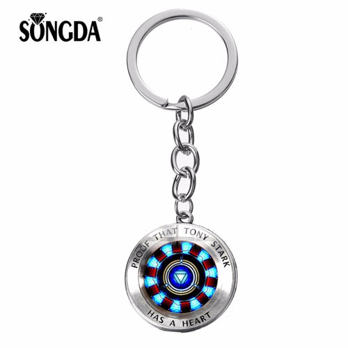 SONGDA Movie Iron Man Arc Reactor Keychain Tony Stark Marvel The Avengers 4 Age Of Ultron Glass Key Ring Car Cool Key Holder Men