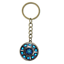 Load image into Gallery viewer, SONGDA Movie Iron Man Arc Reactor Keychain Tony Stark Marvel The Avengers 4 Age Of Ultron Glass Key Ring Car Cool Key Holder Men