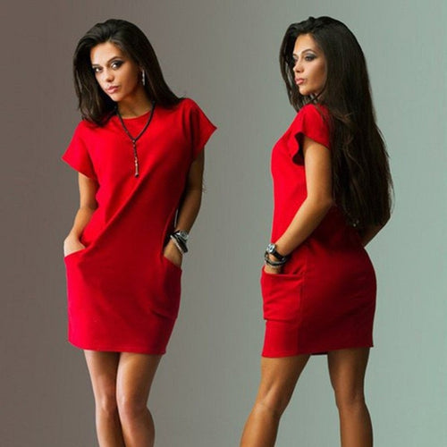 2019 Women Summer Casual Red Mini Dress Short Sleeve O-Neck Slim Dress Streetwear New Elegant Ladies Party Short Dresses Vestido