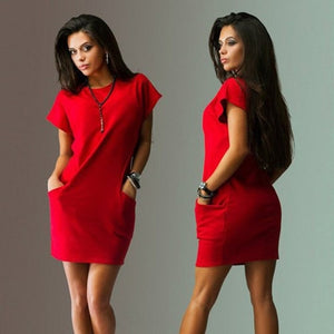 2019 Women Summer Casual Red Mini Dress Short Sleeve O-Neck Slim Dress Streetwear New Elegant Ladies Party Short Dresses Vestido