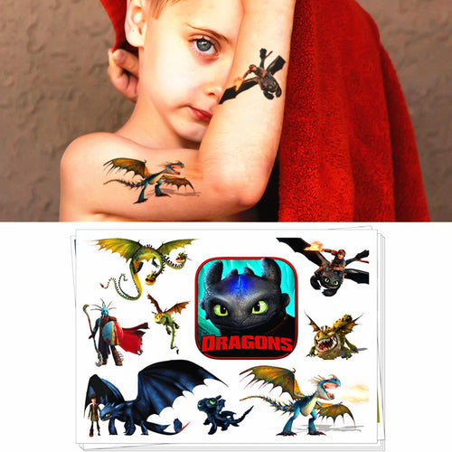 Children Temporary Tattoo Sticker Cartoon Tatoo Body Art Novelty Gag Toys for Dragon Knights Fans Waterproof 2-3 Days