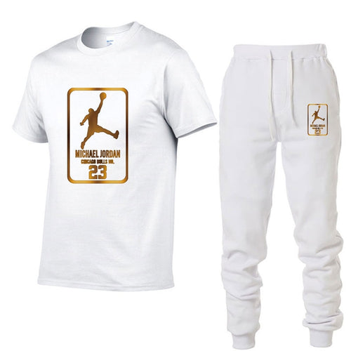 23 JORDAN Summer Hot Sale Men's Sets T Shirts+pants Two Pieces Sets Casual Tracksuit Male Tshirt Gyms Fitness trouser