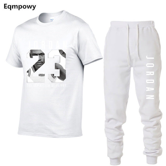 23 JORDAN Summer Hot Sale Men's Sets T Shirts+pants Two Pieces Sets Casual Tracksuit Male Tshirt Gyms Fitness trouser