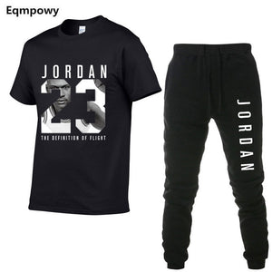 23 JORDAN Summer Hot Sale Men's Sets T Shirts+pants Two Pieces Sets Casual Tracksuit Male Tshirt Gyms Fitness trouser