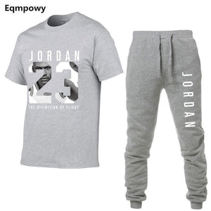 23 JORDAN Summer Hot Sale Men's Sets T Shirts+pants Two Pieces Sets Casual Tracksuit Male Tshirt Gyms Fitness trouser