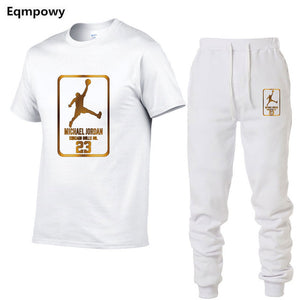 23 JORDAN Summer Hot Sale Men's Sets T Shirts+pants Two Pieces Sets Casual Tracksuit Male Tshirt Gyms Fitness trouser