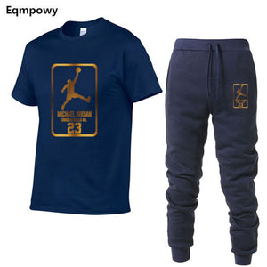 23 JORDAN Summer Hot Sale Men's Sets T Shirts+pants Two Pieces Sets Casual Tracksuit Male Tshirt Gyms Fitness trouser