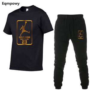23 JORDAN Summer Hot Sale Men's Sets T Shirts+pants Two Pieces Sets Casual Tracksuit Male Tshirt Gyms Fitness trouser